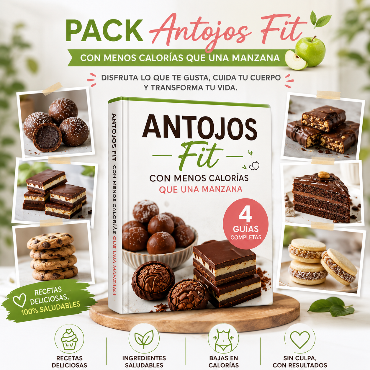 🍫 Antojos Fit Las recetas de dulces que no te hacen elegir entre el placer y tu cuerpo. Alfajores, trufas, snickers caseros — todos saludables, todos irresistibles.