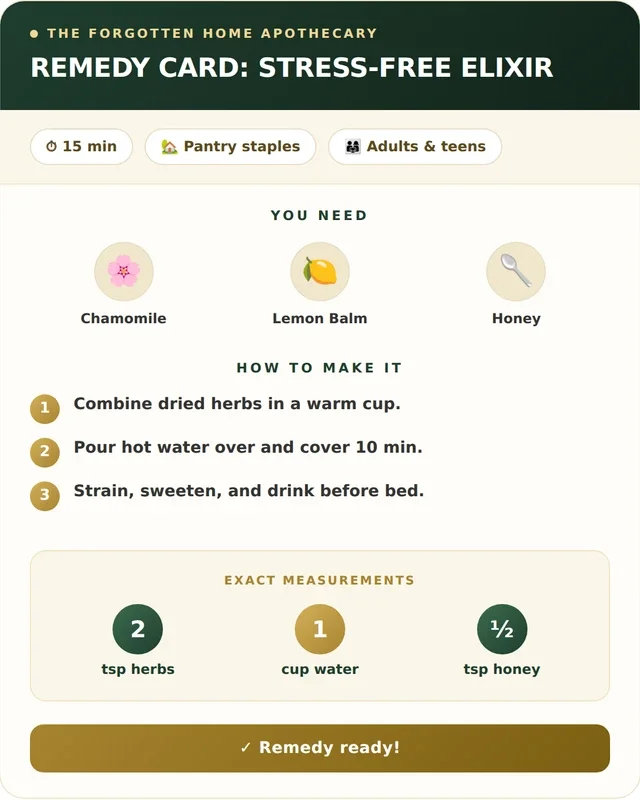 Remedy card: Stress-Free Elixir — ingredients, steps and exact measurements