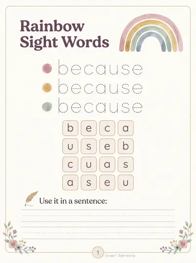 Rainbow sight words resource preview
