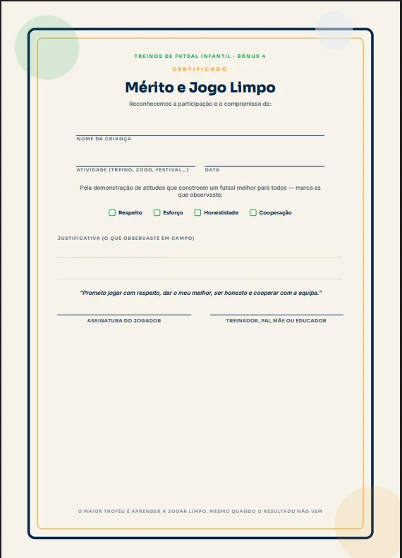 Certificado oficial de Mérito e Fair Play