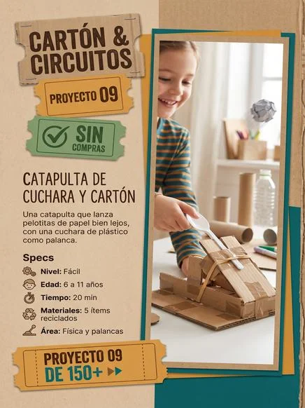 Catapulta de cuchara y cartón