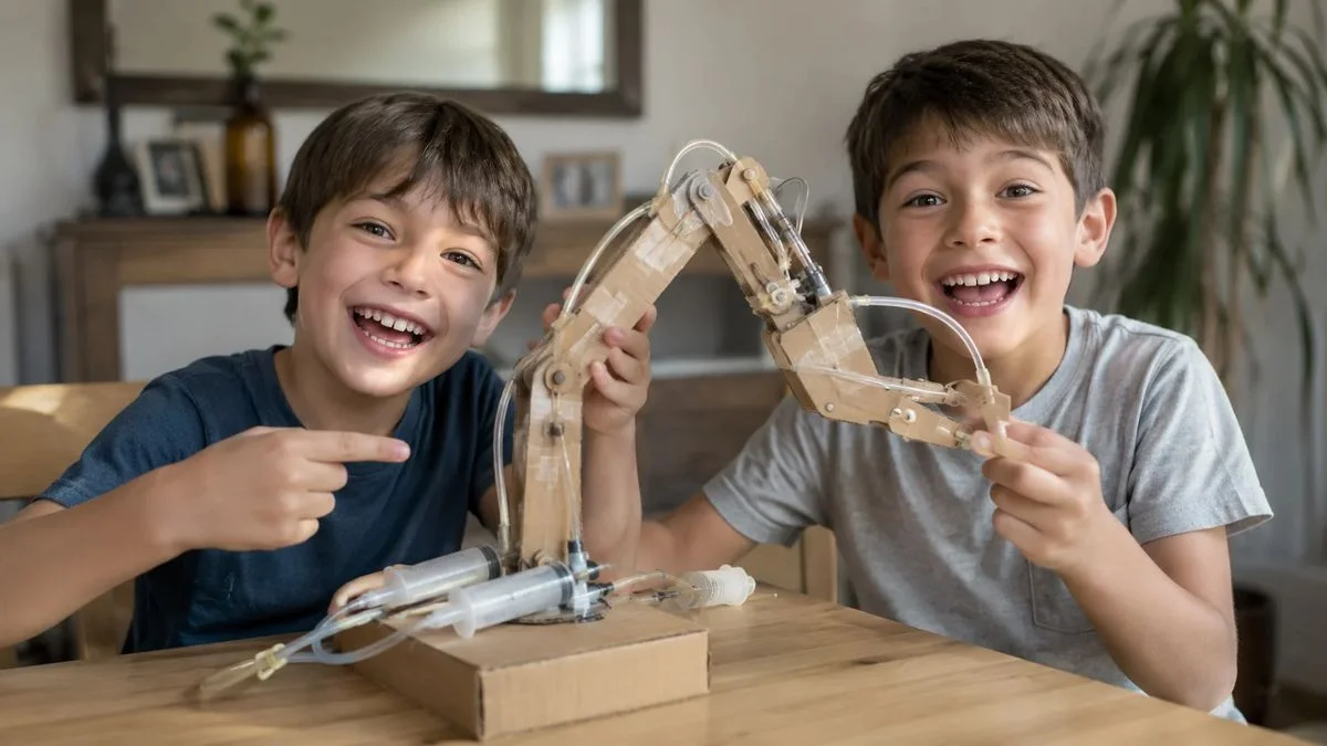 Niños construyendo un proyecto de Cartón & Circuitos