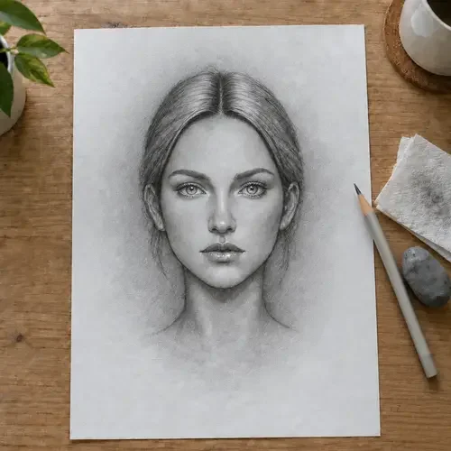 Finished, fully shaded realistic pencil portrait, signed