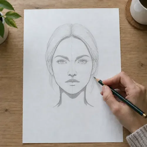 Proportion grid laid over the drawing to check and correct the features