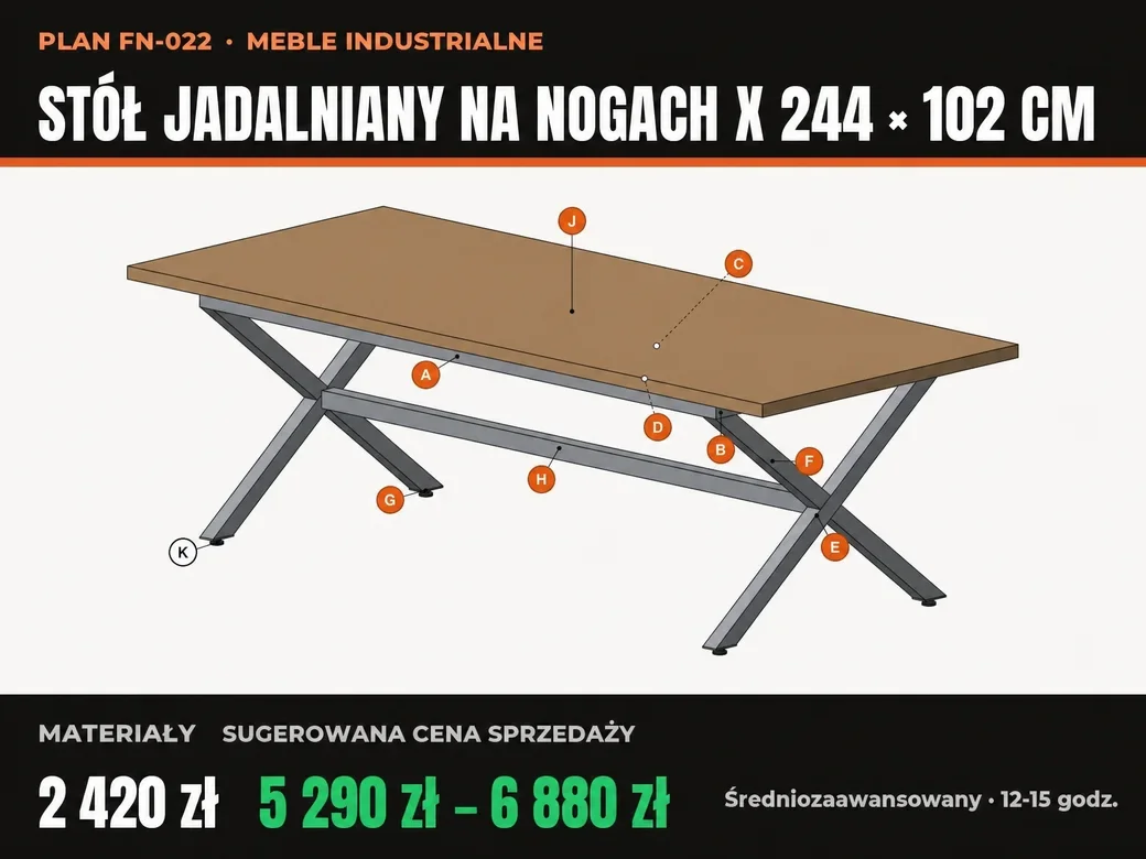 Stół jadalniany na nogach X 244 × 102 cm, plan, strona 1