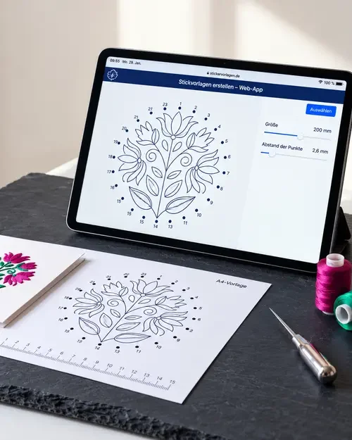 Le Studio de Motifs sur tablette : un modèle à 200 mm avec un espacement de 2,6 mm