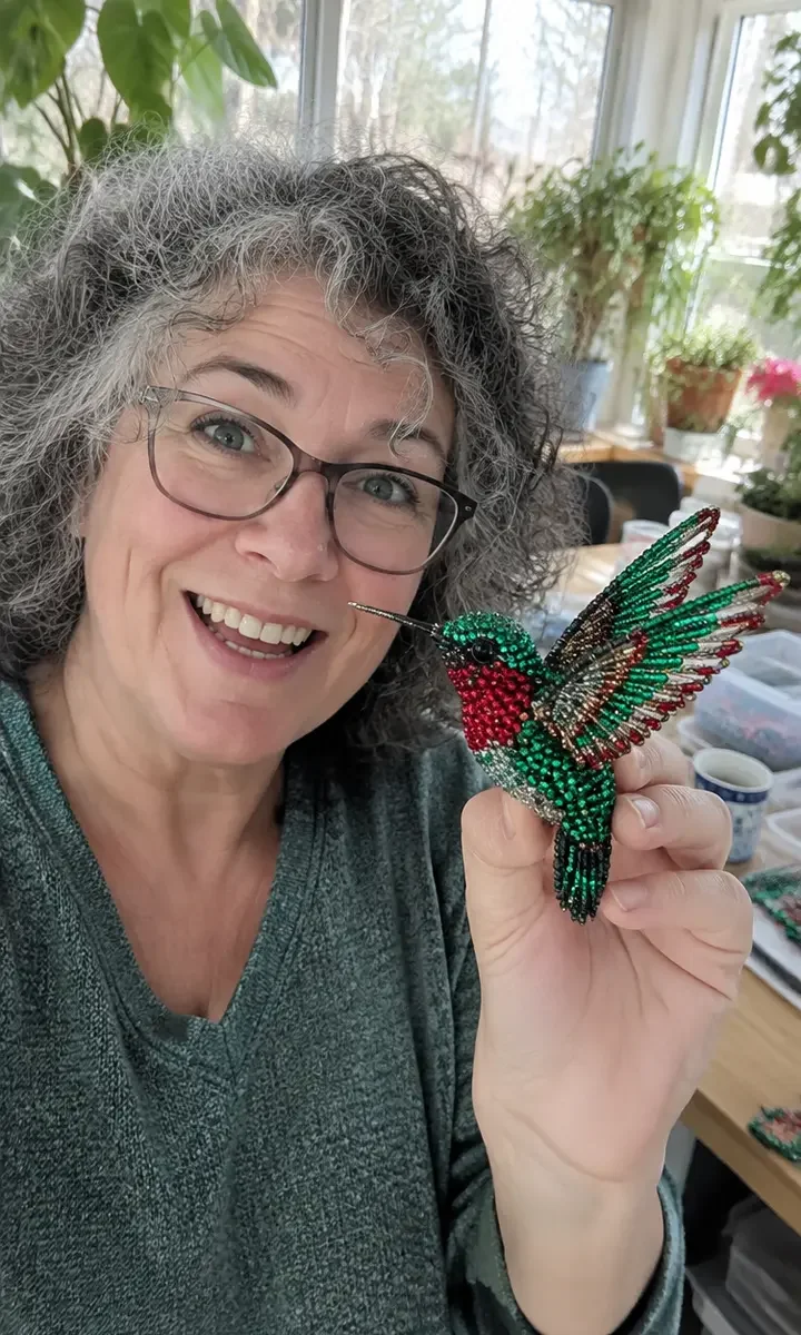 Customer photo of a finished piece worn as jewelry