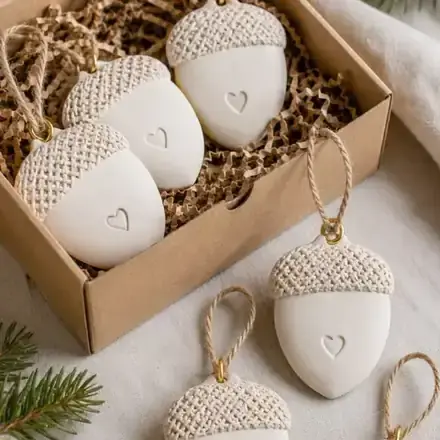 Adornos navideños de arcilla que se seca al aire en tonos neutros cálidos