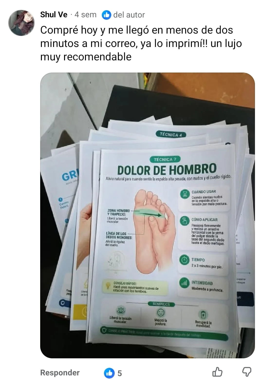Testimonio real de una clienta que compró, recibió e imprimió el material de Reflexología Podal