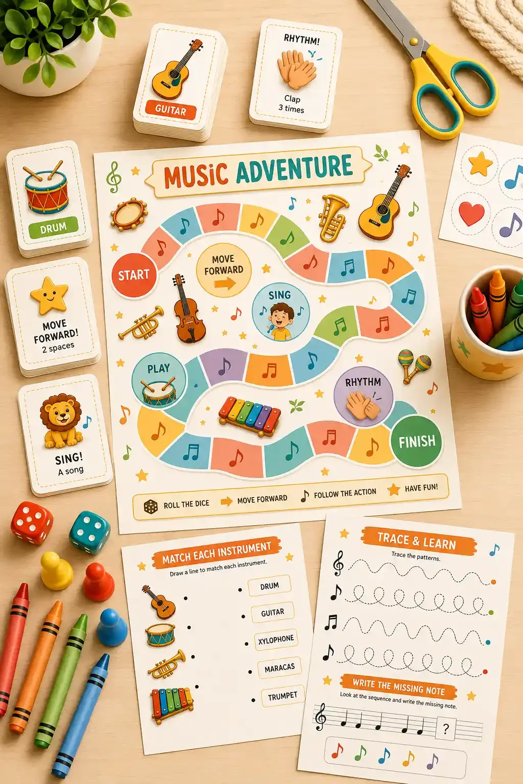Illustrated color-note sheet music preview