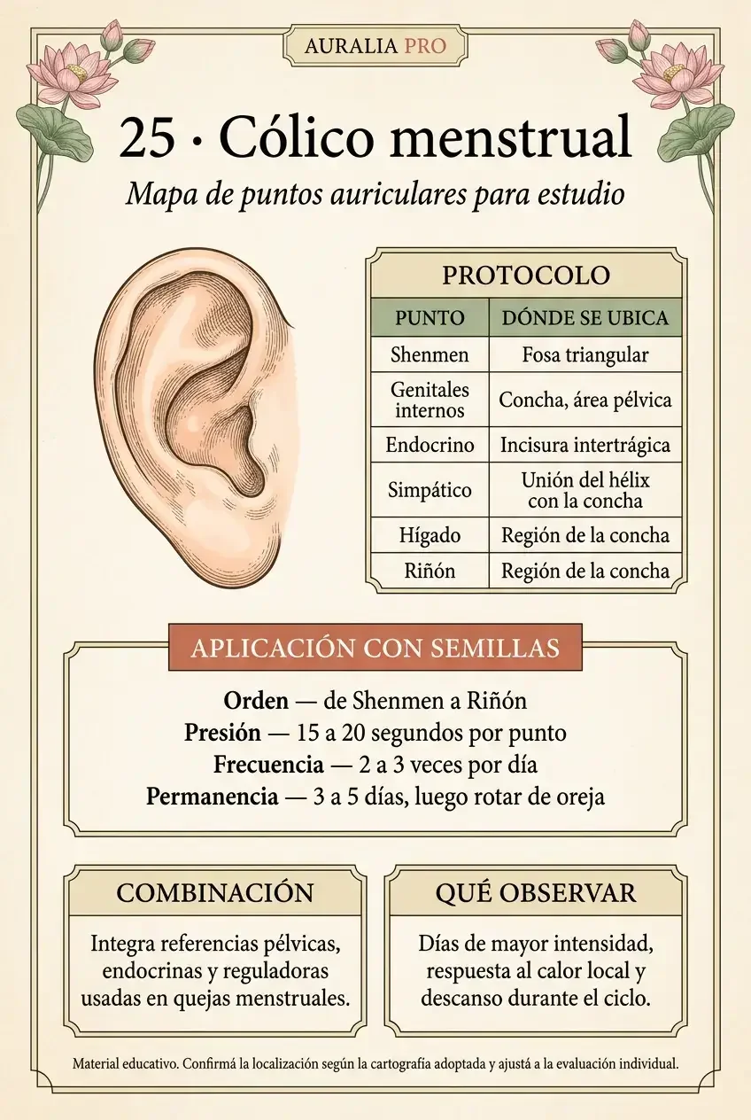 Caso 25 · Cólico menstrual — protocolo auricular