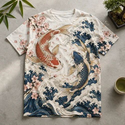 Koi wave all-over print t-shirt