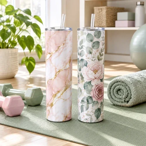 Marble and floral fitness tumblers