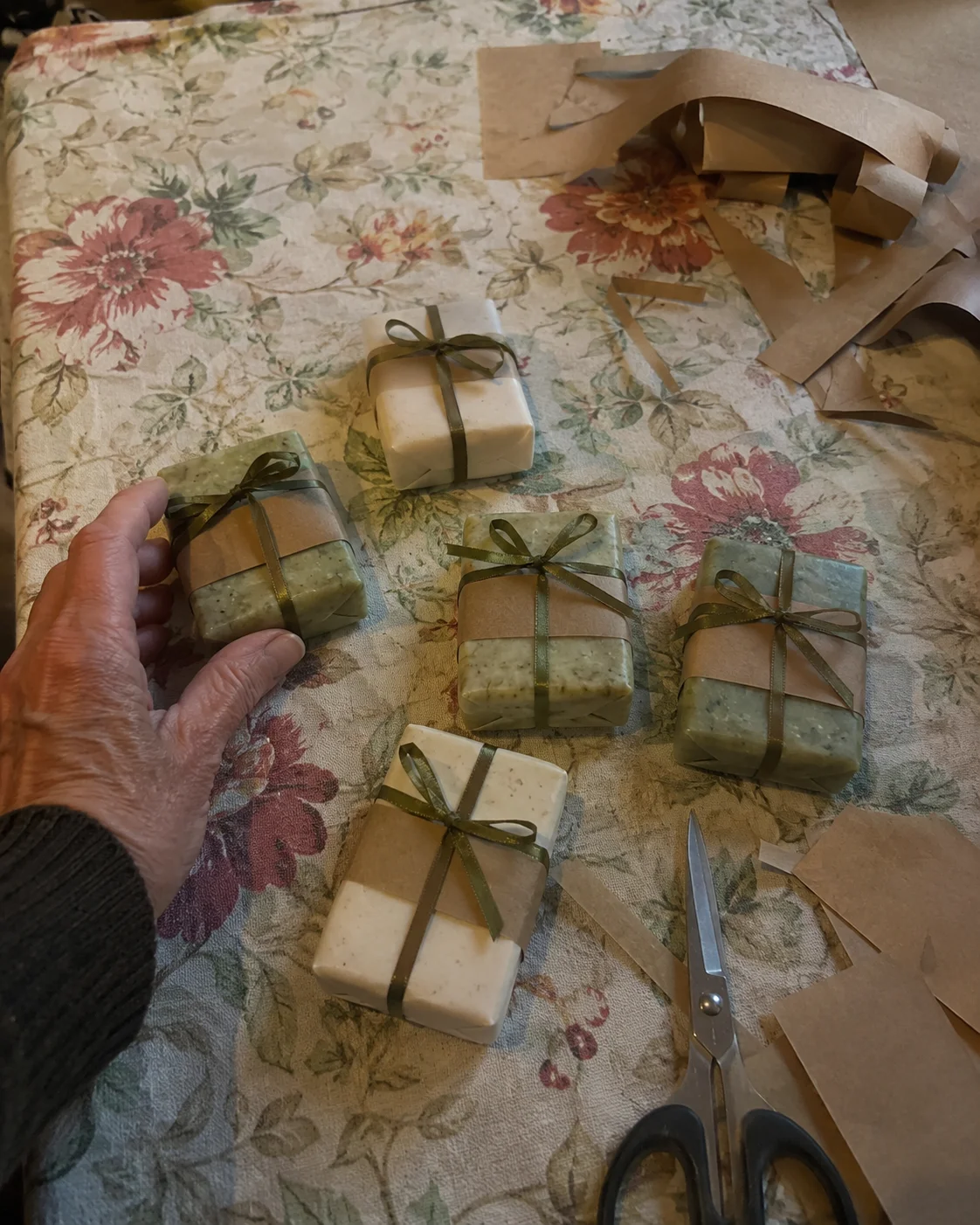 Handmade soap bars wrapped as gifts