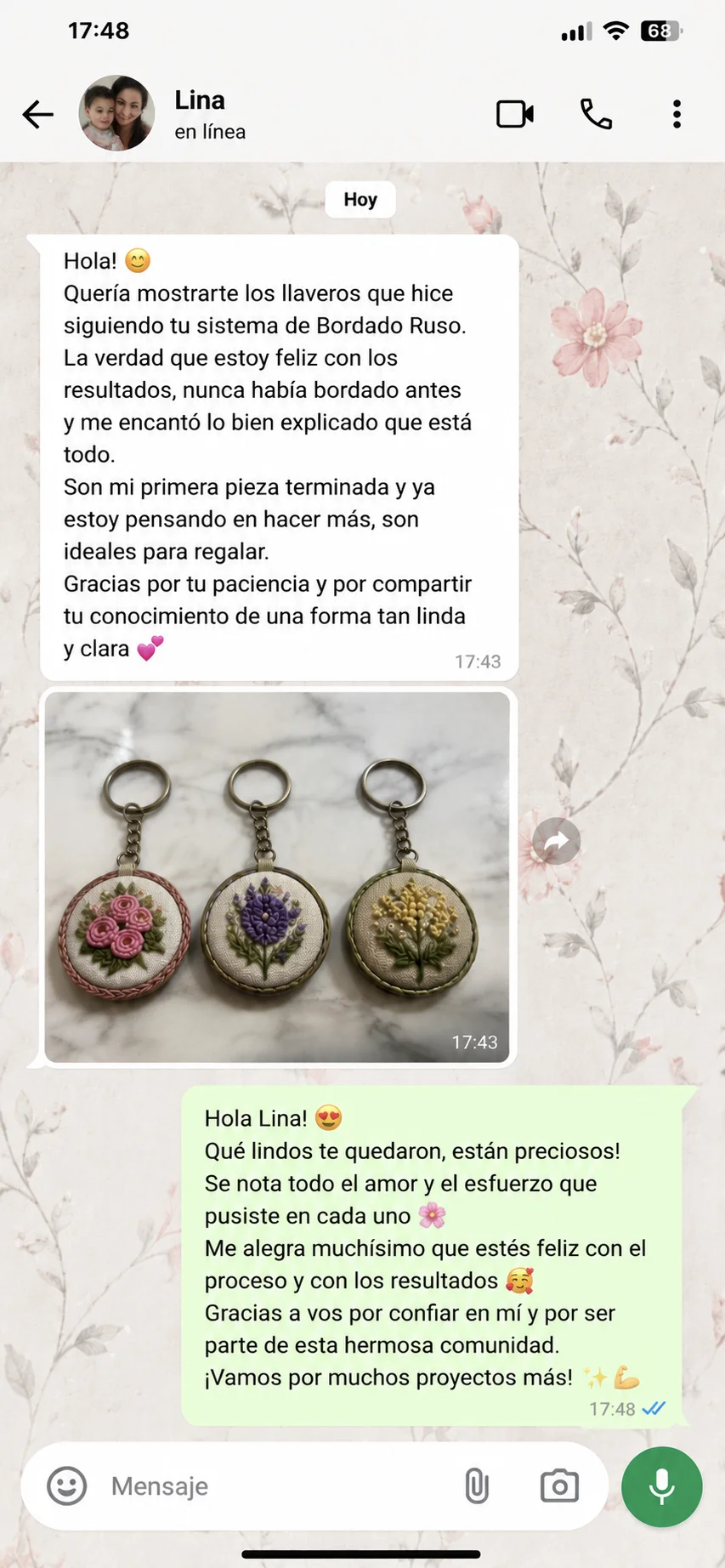 Mensaje de WhatsApp de una alumna