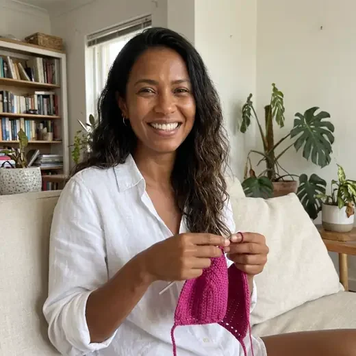 Luana Oliveira tejiendo una bikini de crochet