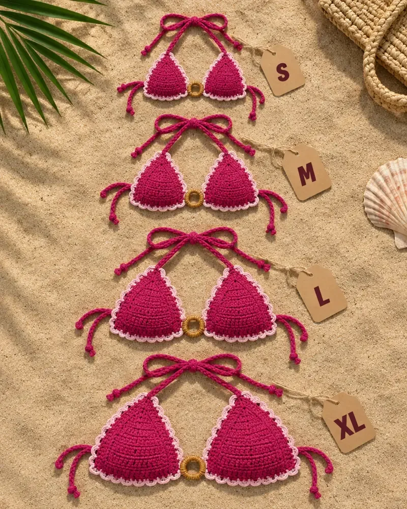 La misma bikini en talles S, M, L y XL