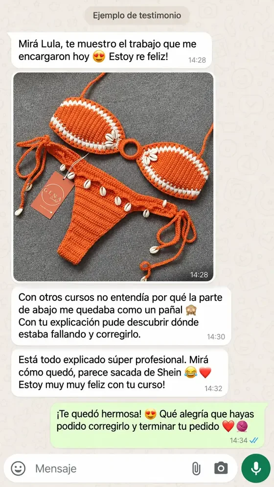 Mensaje de WhatsApp de una alumna