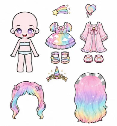 Rainbow princess paper doll