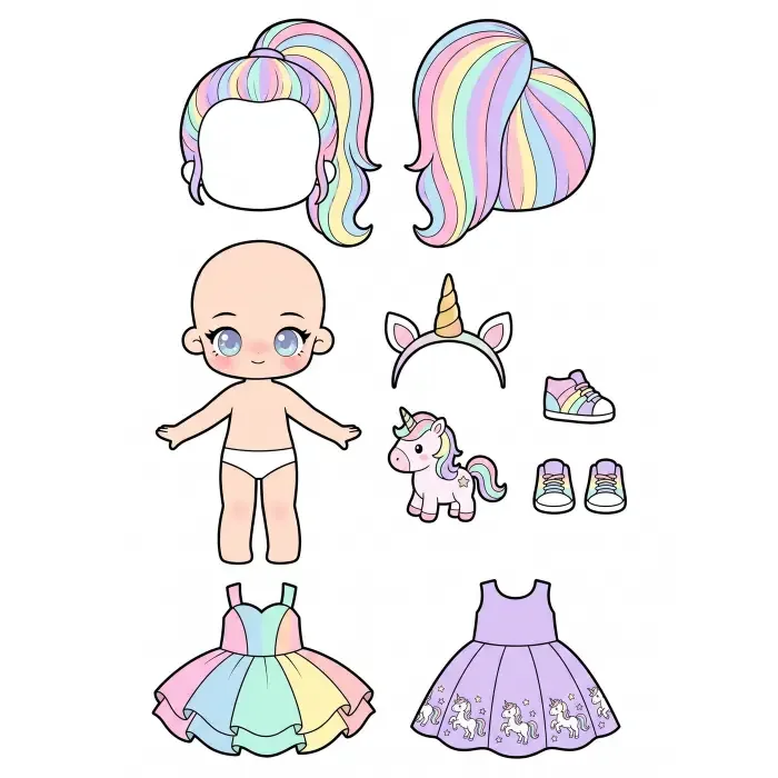 Unicorn paper doll