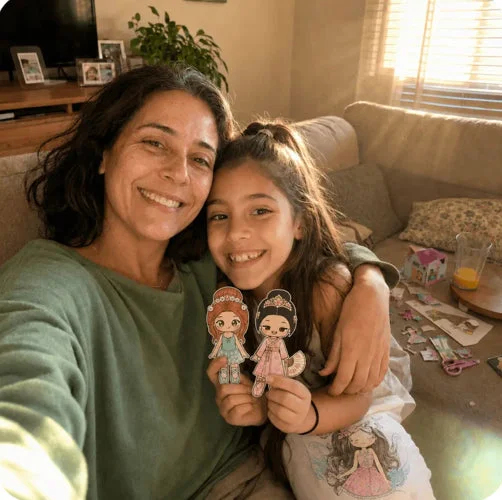 Girl playing with paper dolls