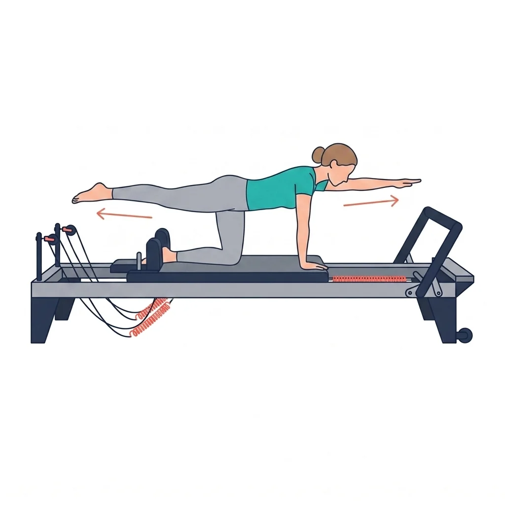Quadruped arm-leg reach — illustrated exercise