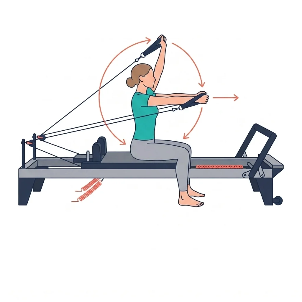 Rowing from the chest — illustrated exercise