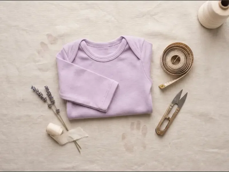Finished baby garment, folded and ready to wear