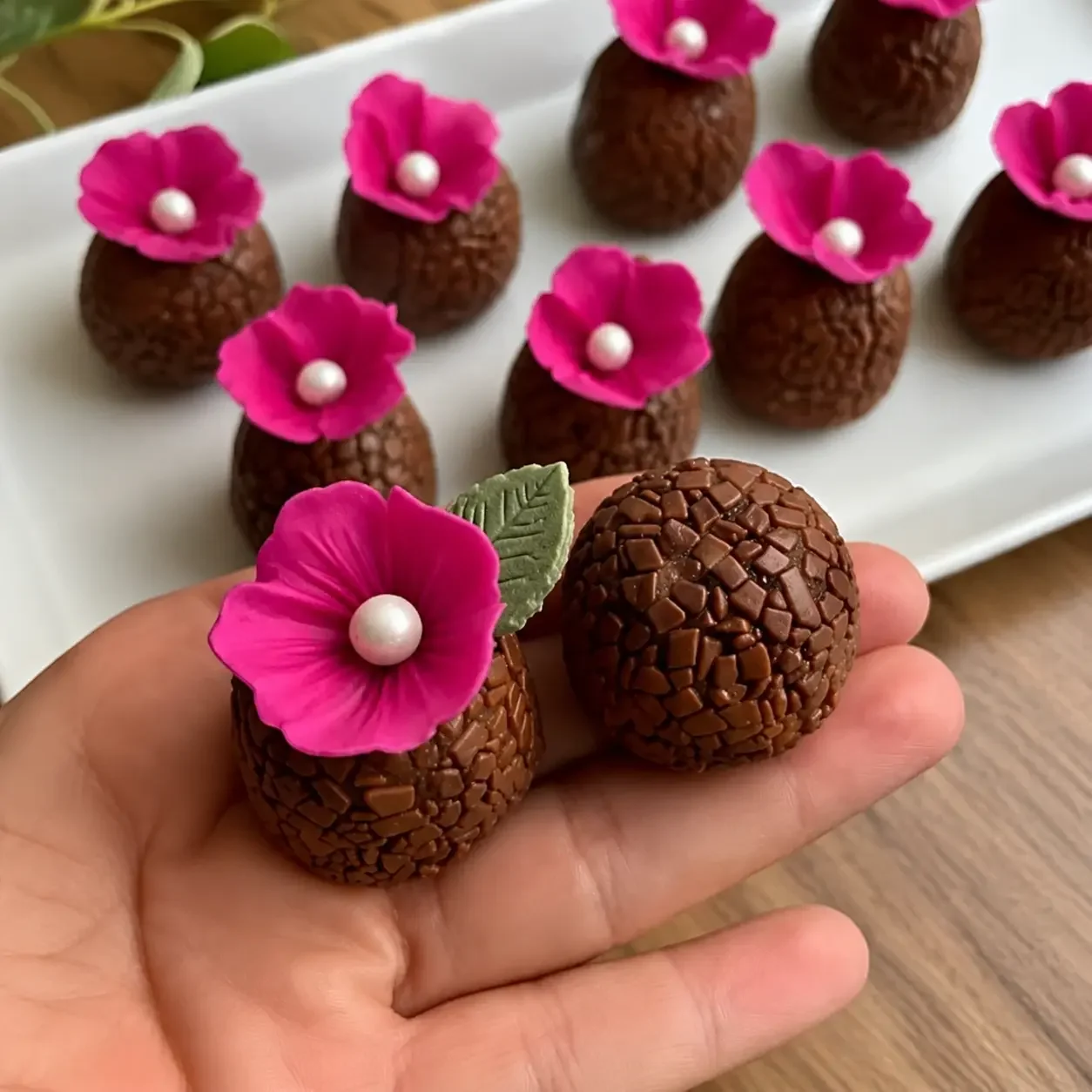Brigadeiro floral primer plano