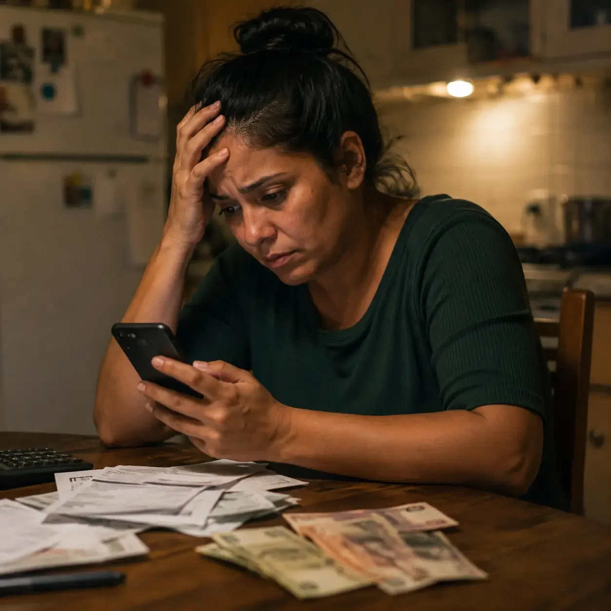 Mujer preocupada con cuentas