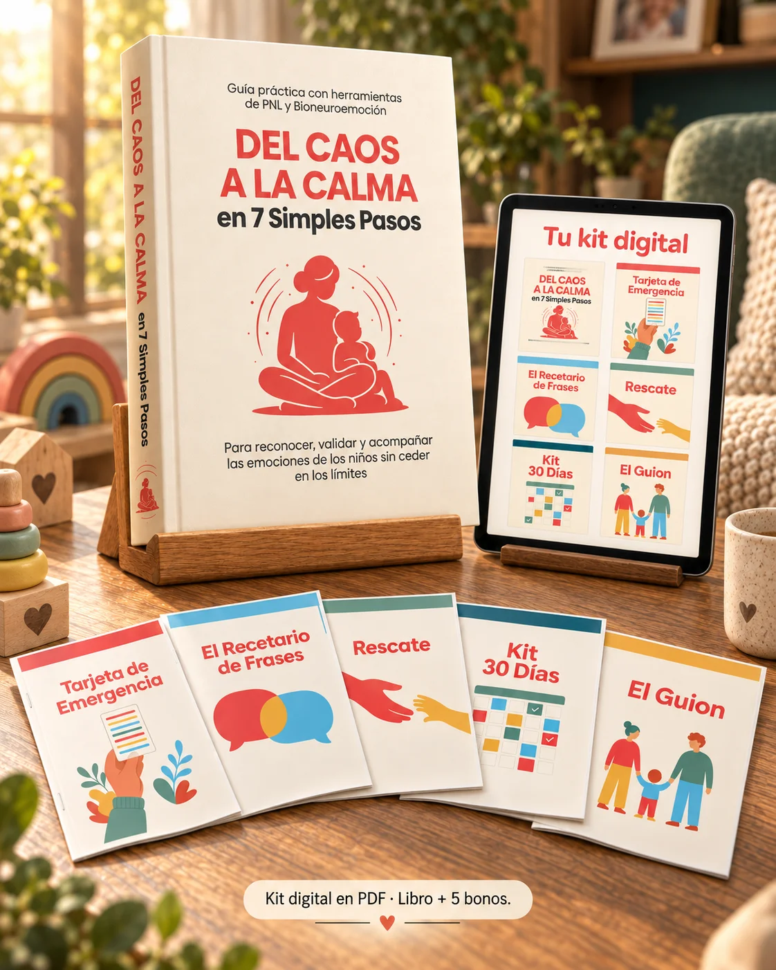 Todo lo que incluye el kit: el libro y los cinco bonos