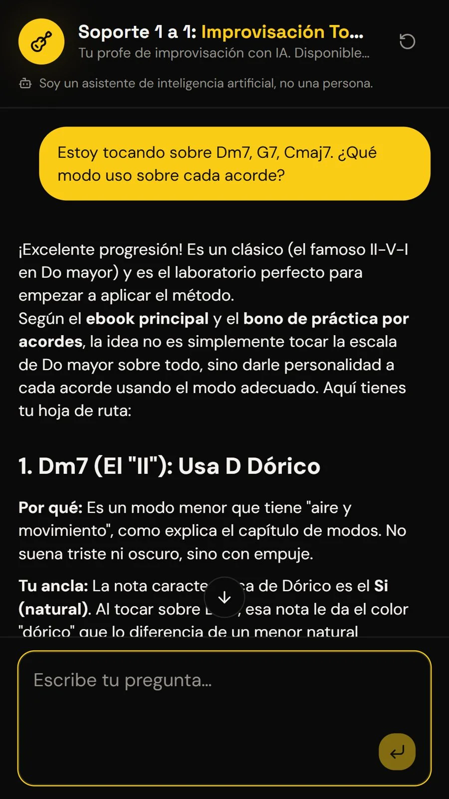 Modo sobre cada acorde