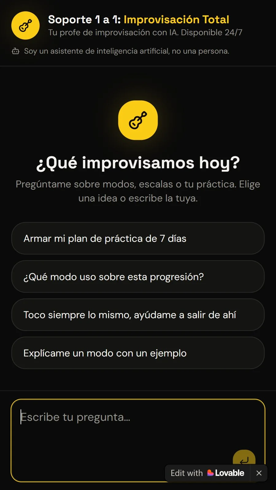 Pantalla de inicio del profe IA