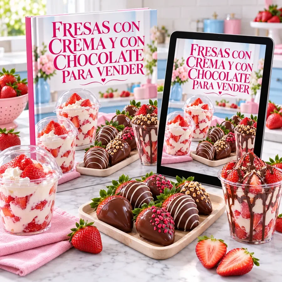 Fresas con crema y con chocolate para vender