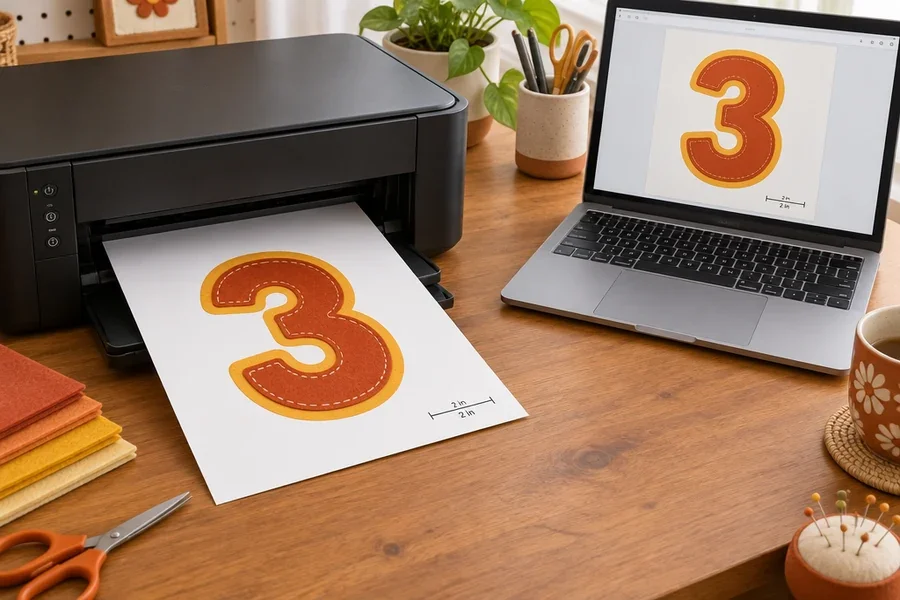 Printed felt pattern template on the table