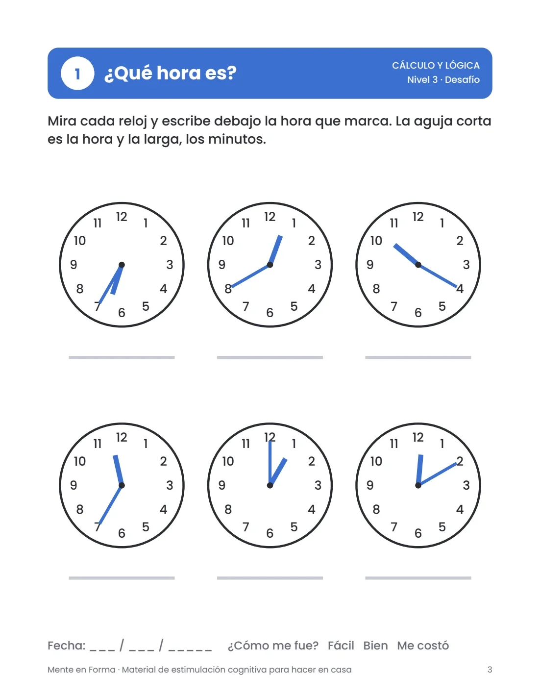 Actividad real ¿Qué hora es?, nivel desafío