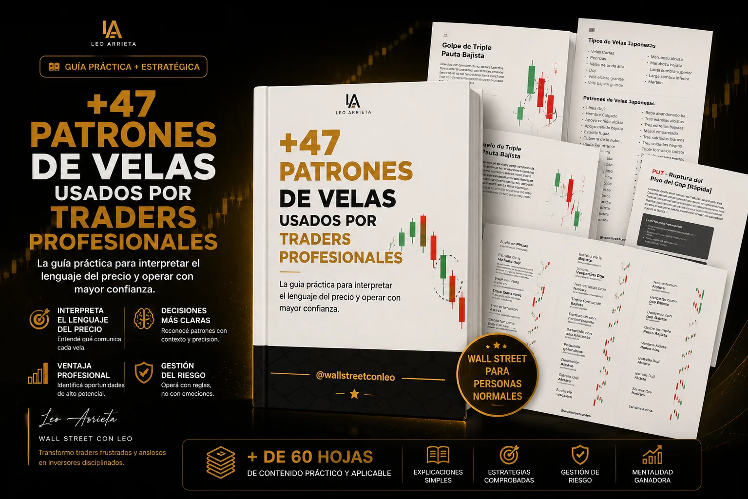 +47 Patrones de Velas Usados por Traders Profesionales de Leo Arrieta con 5 bonos incluidos
