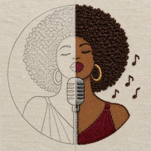 Before and after: from a traced drawing to a finished painted and embroidered portrait