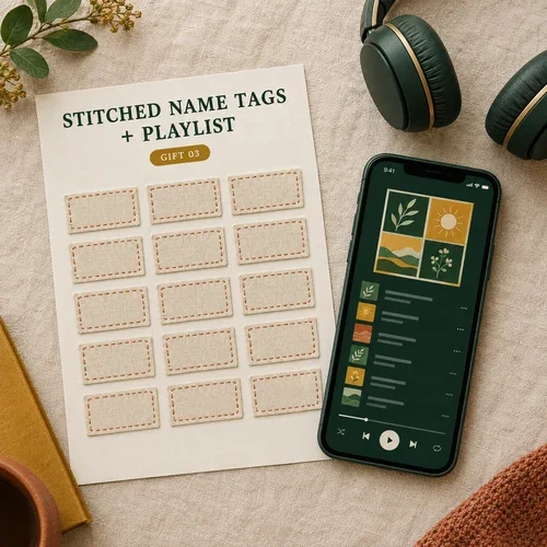 Stitched Name Tags + Playlist gift