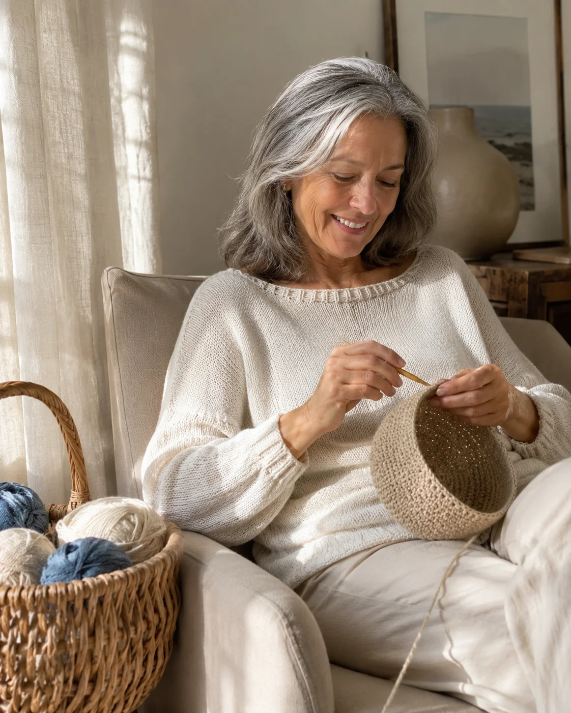 Crocheting a bucket hat at home