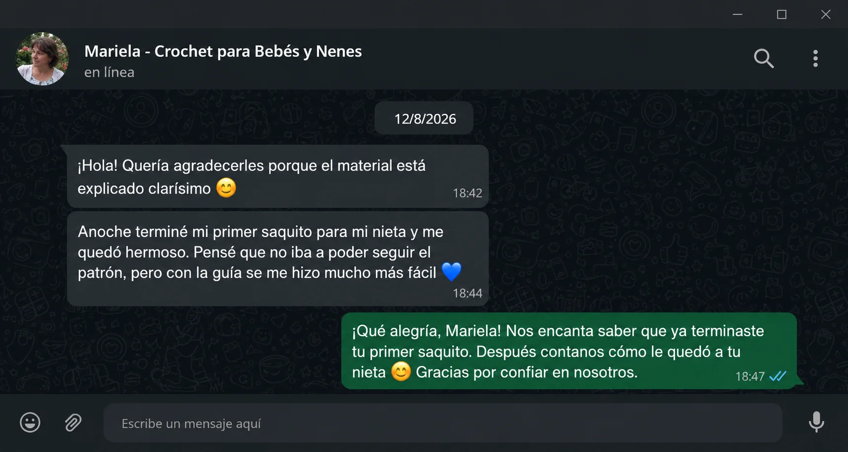Testimonio real de Mariela por WhatsApp