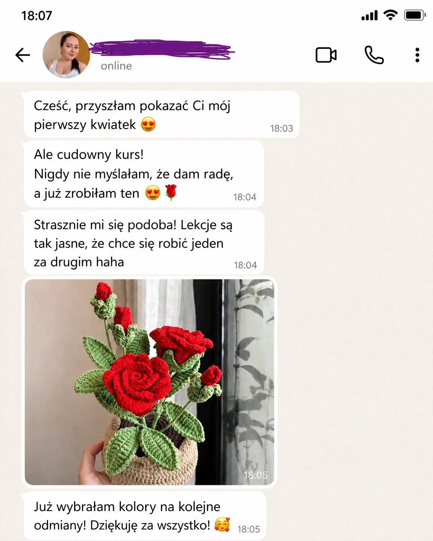 Opinia kursantki na WhatsAppie