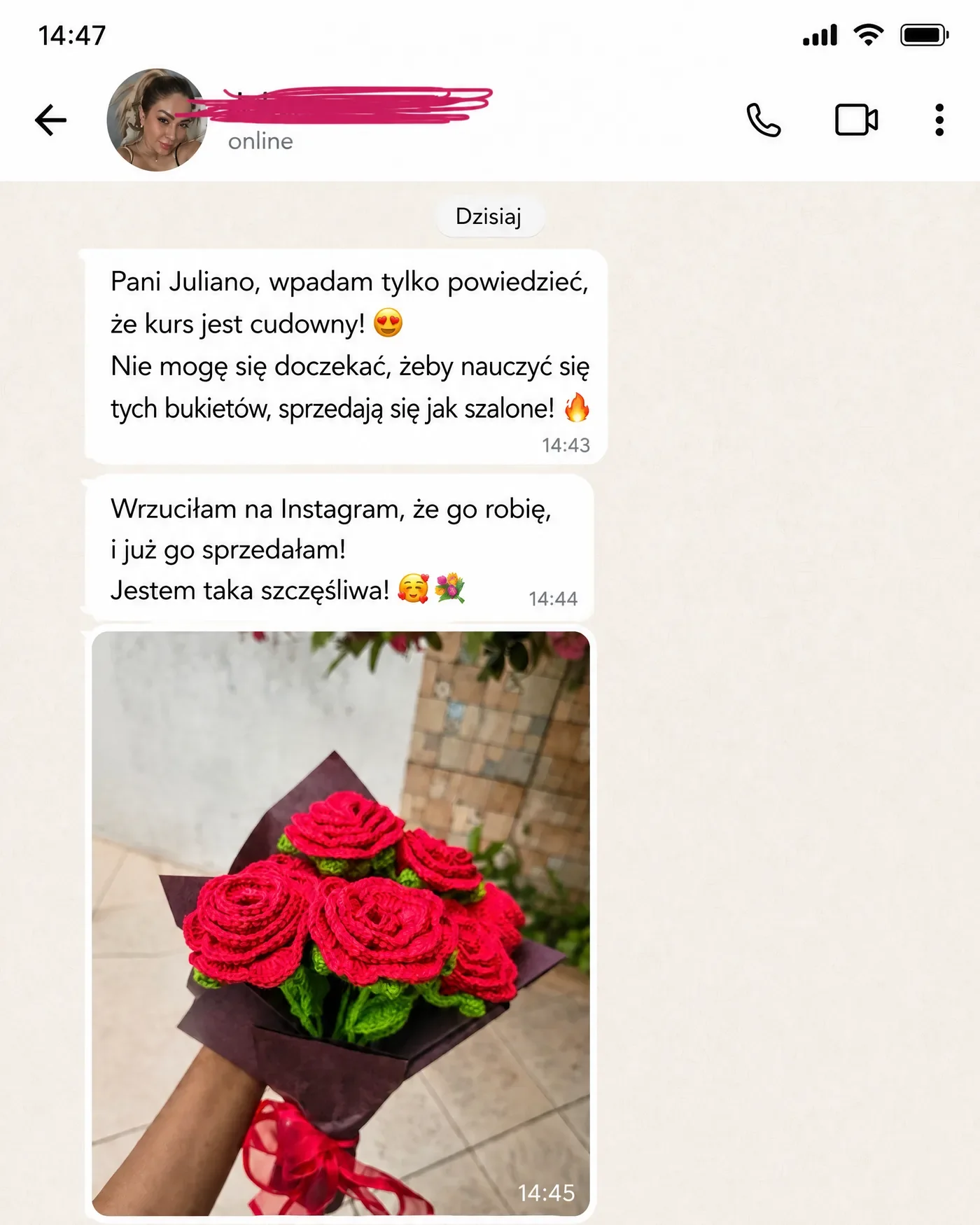 Opinia kursantki na WhatsAppie