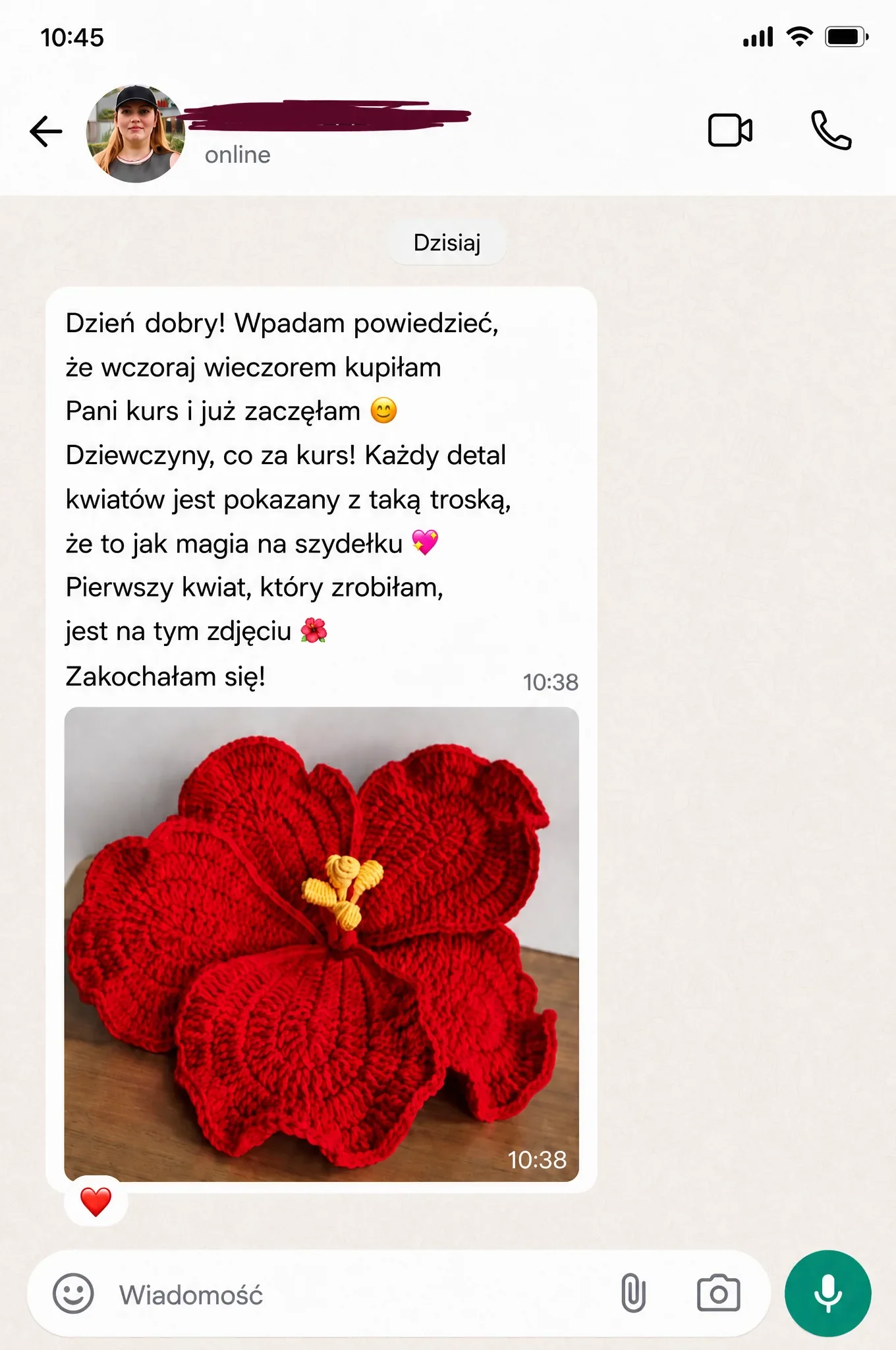Opinia kursantki na WhatsAppie